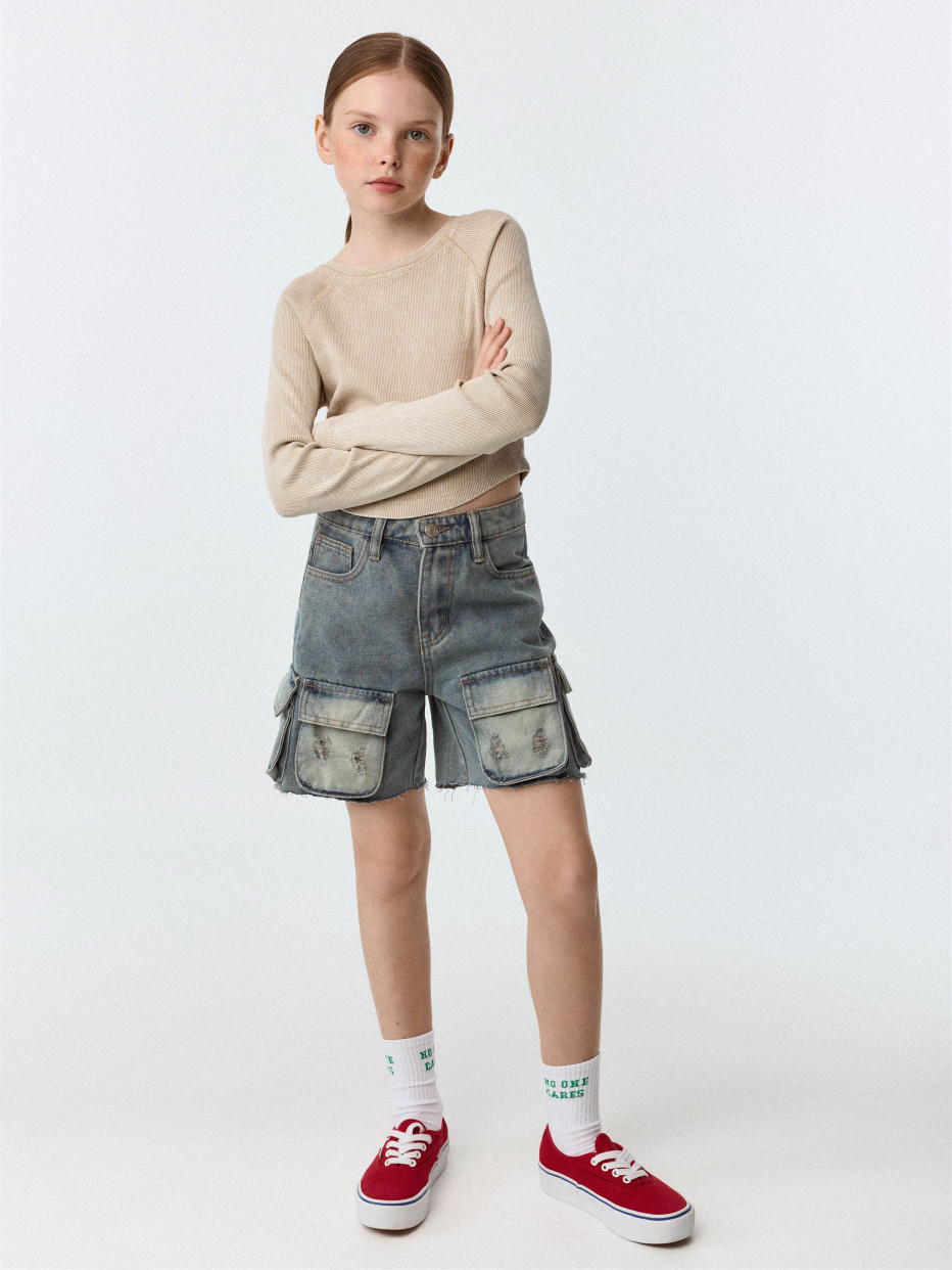 Джинсовые шорты-карго для девочек, фото - 1