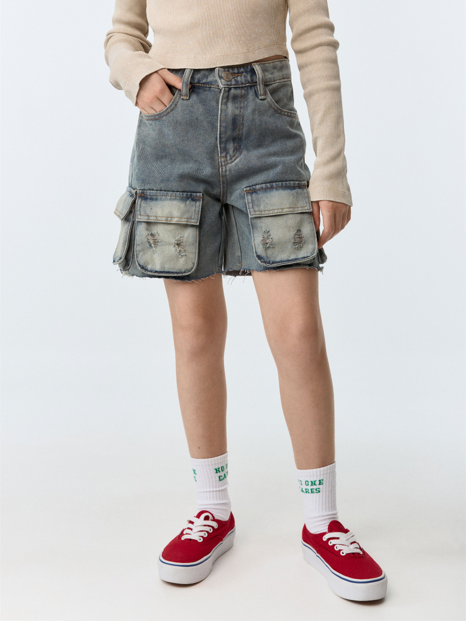 Джинсовые шорты-карго для девочек, фото - 2