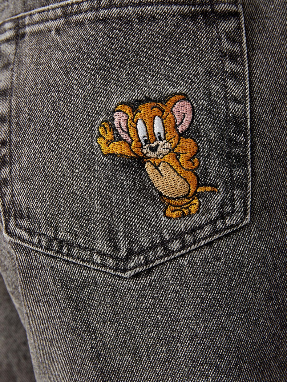Короткие джинсовые шорты с вышивкой Tom & Jerry, фото - 3