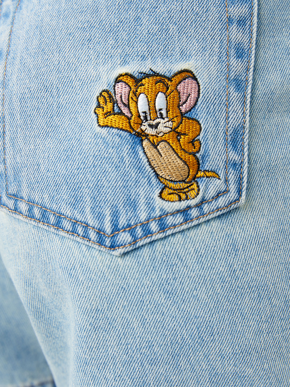 Короткие джинсовые шорты с вышивкой Tom & Jerry, фото - 5