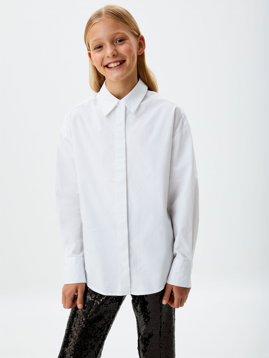 Белая блузка оверсайз для девочек, фото - 1