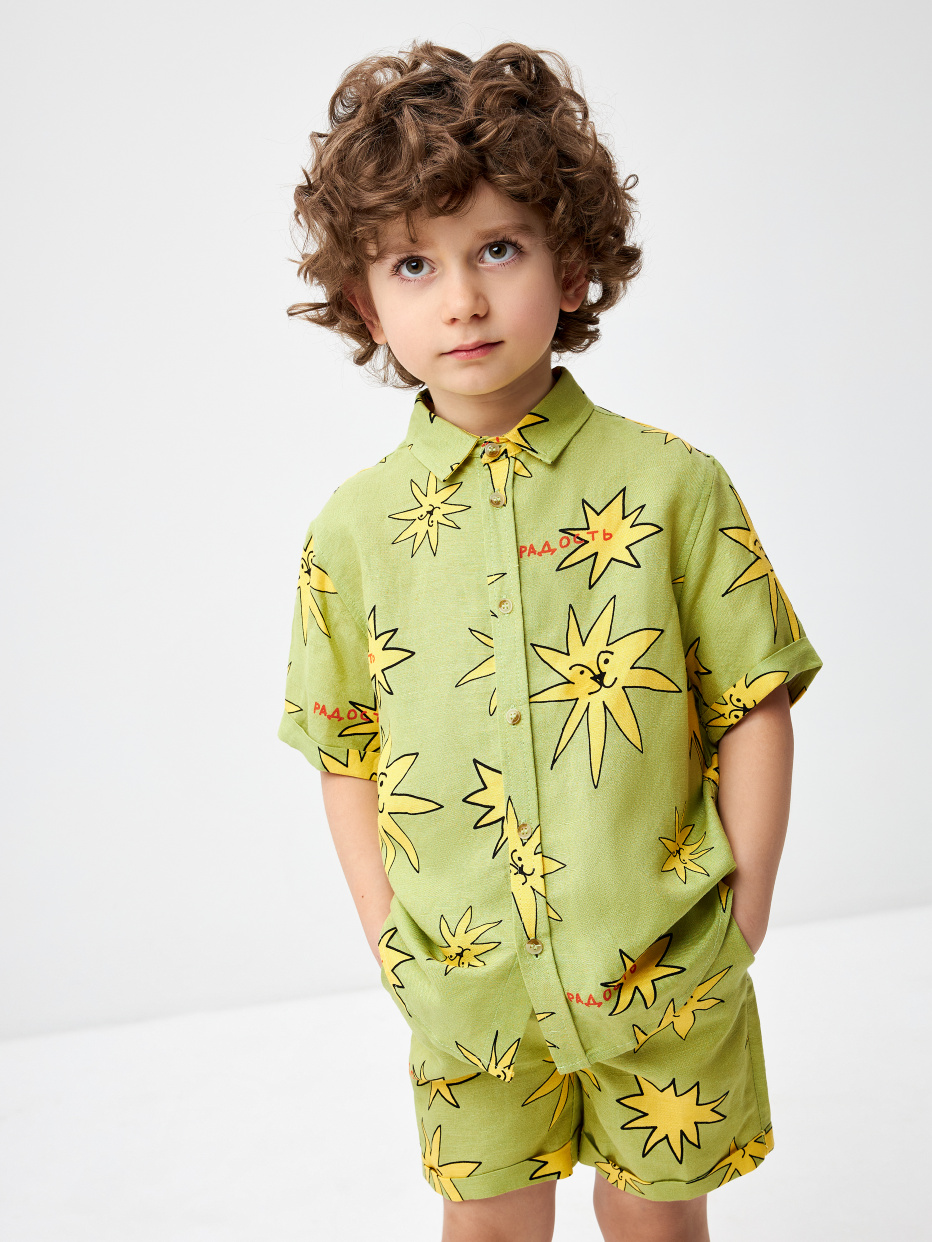 Рубашка из смесового льна с принтом sela x Маша Сомик для мальчиков, фото - 2