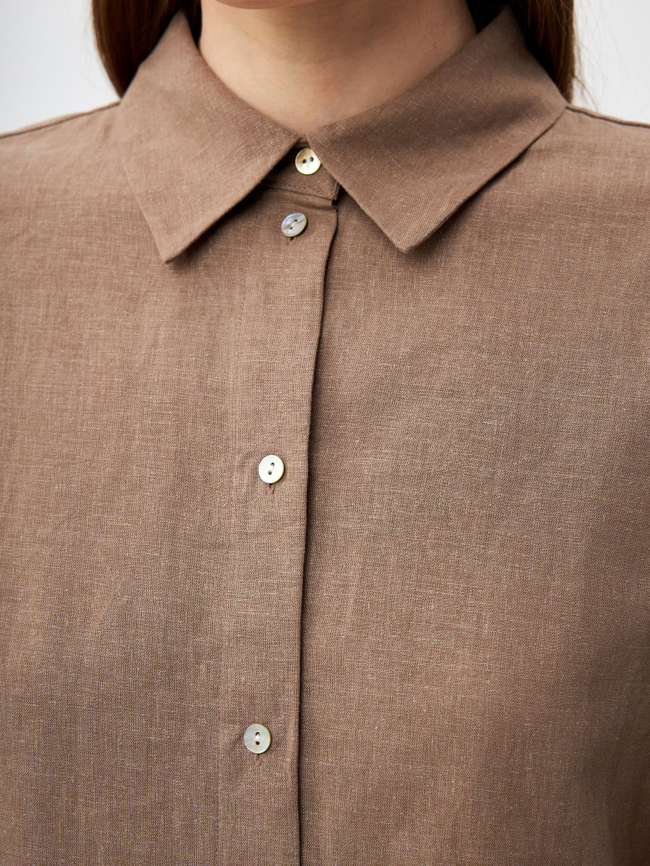 Оверсайз рубашка из смесового льна с поясом, фото - 9