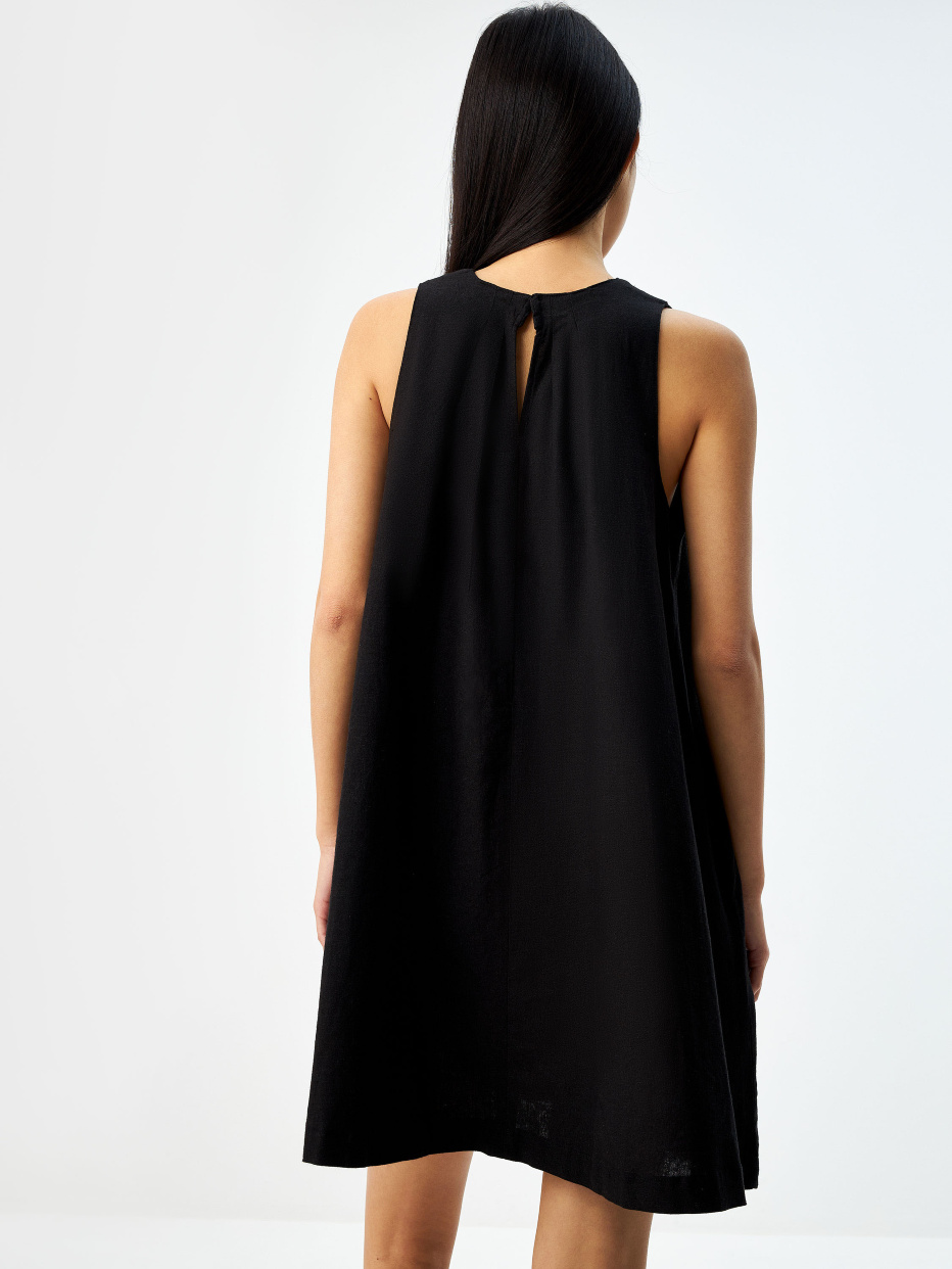 Короткое платье-трапеция из смесового льна, фото - 5