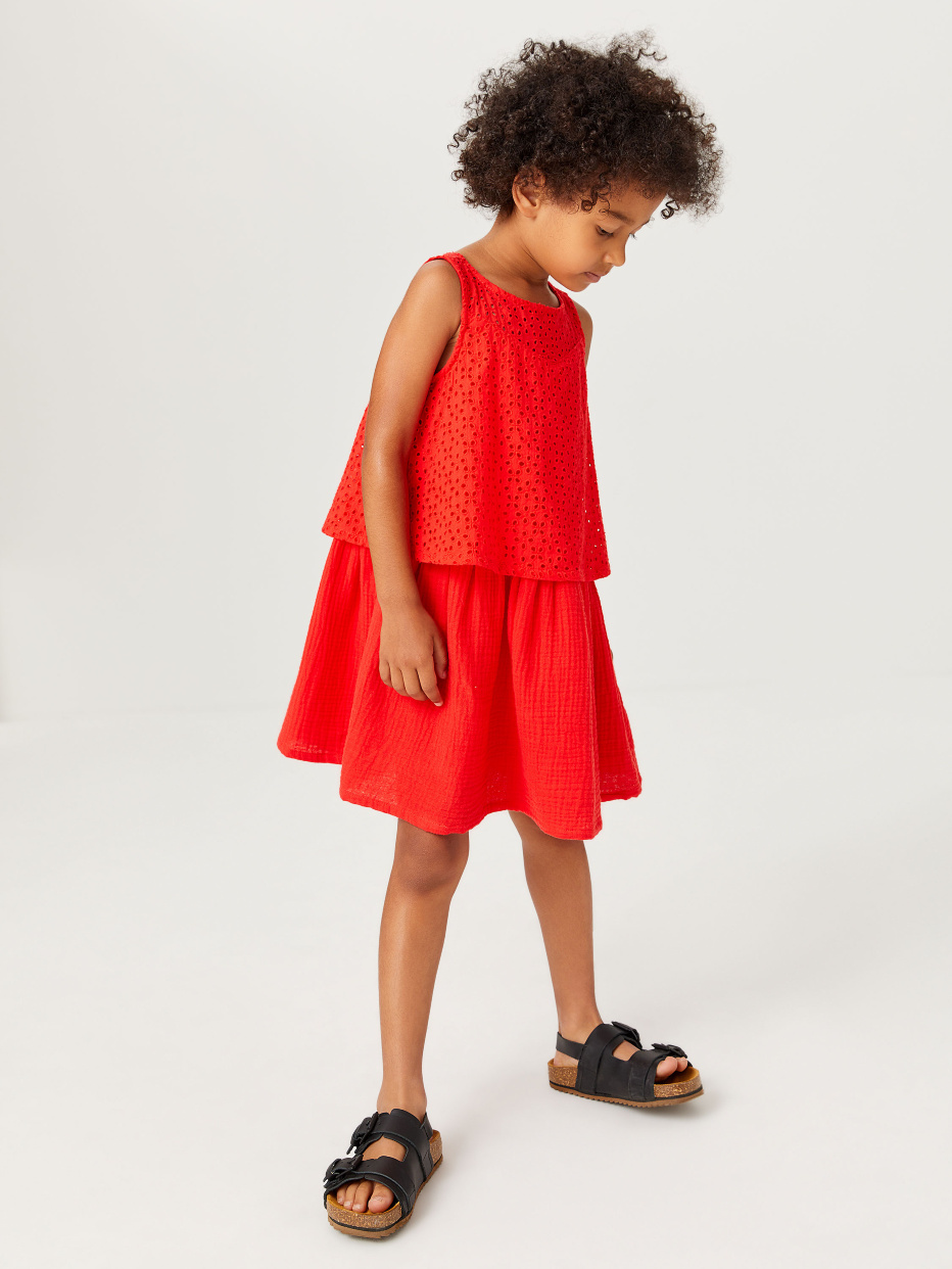 Хлопковое платье с вышивкой ришелье для девочек, фото - 1