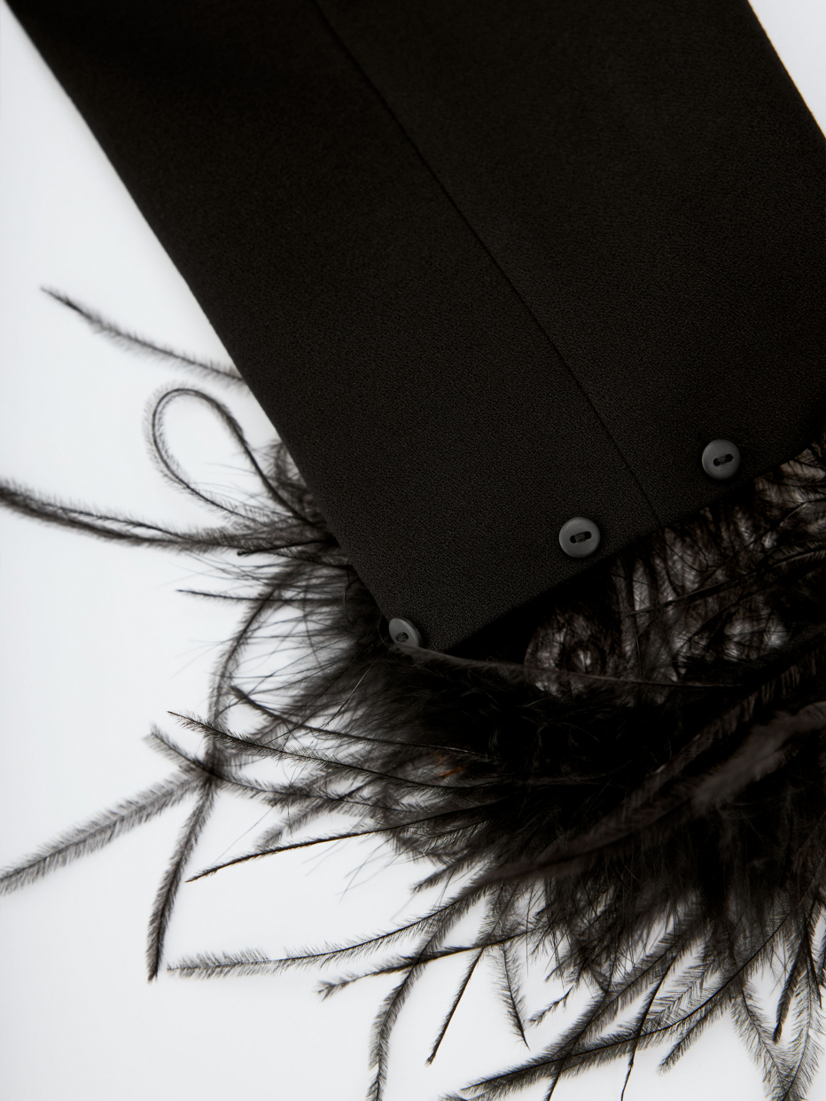 Однобортный жакет с перьями на рукавах, фото - 9