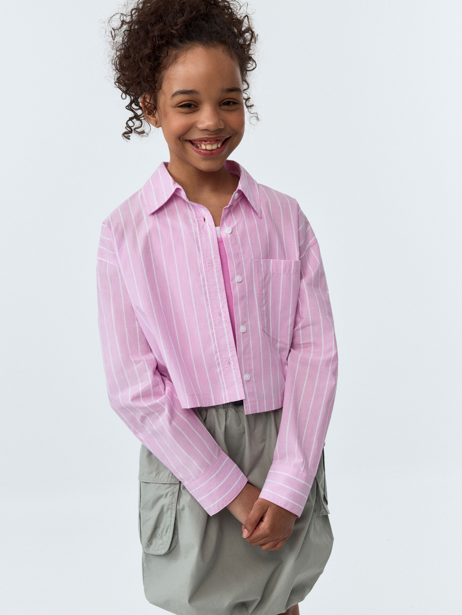 Укороченная рубашка в полоску для девочек, фото - 1
