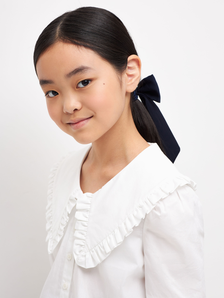 Хлопковая блузка с нарядным воротником для девочек, фото - 5
