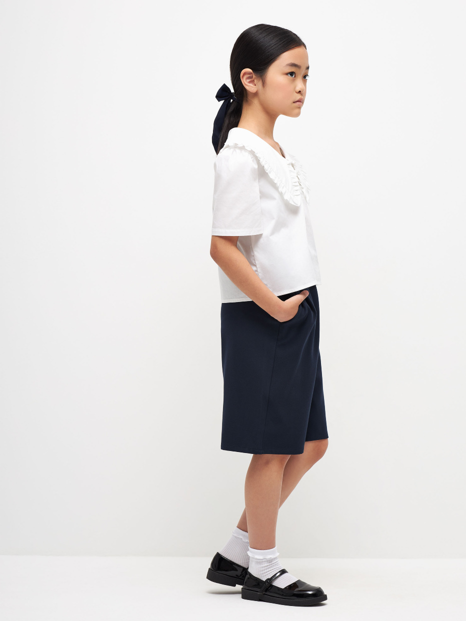 Хлопковая блузка с нарядным воротником для девочек, фото - 6