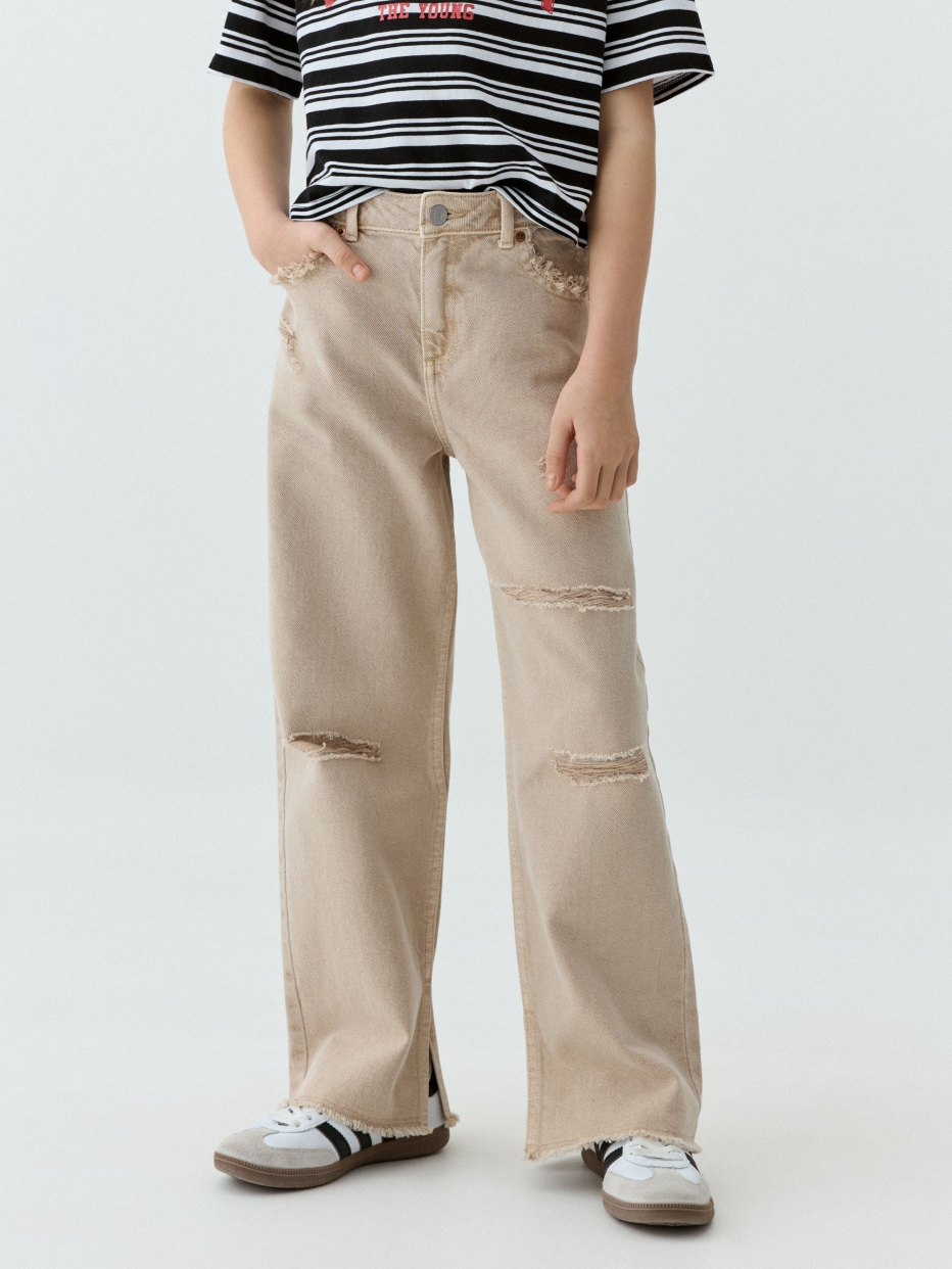 Рваные джинсы Wide leg для девочек, фото - 1