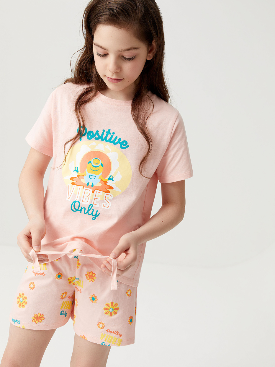Трикотажная пижама с принтом «Миньоны» для девочек, фото - 8