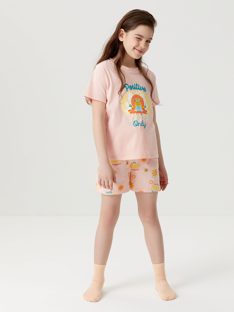 Трикотажная пижама с принтом «Миньоны» для девочек, фото - 9
