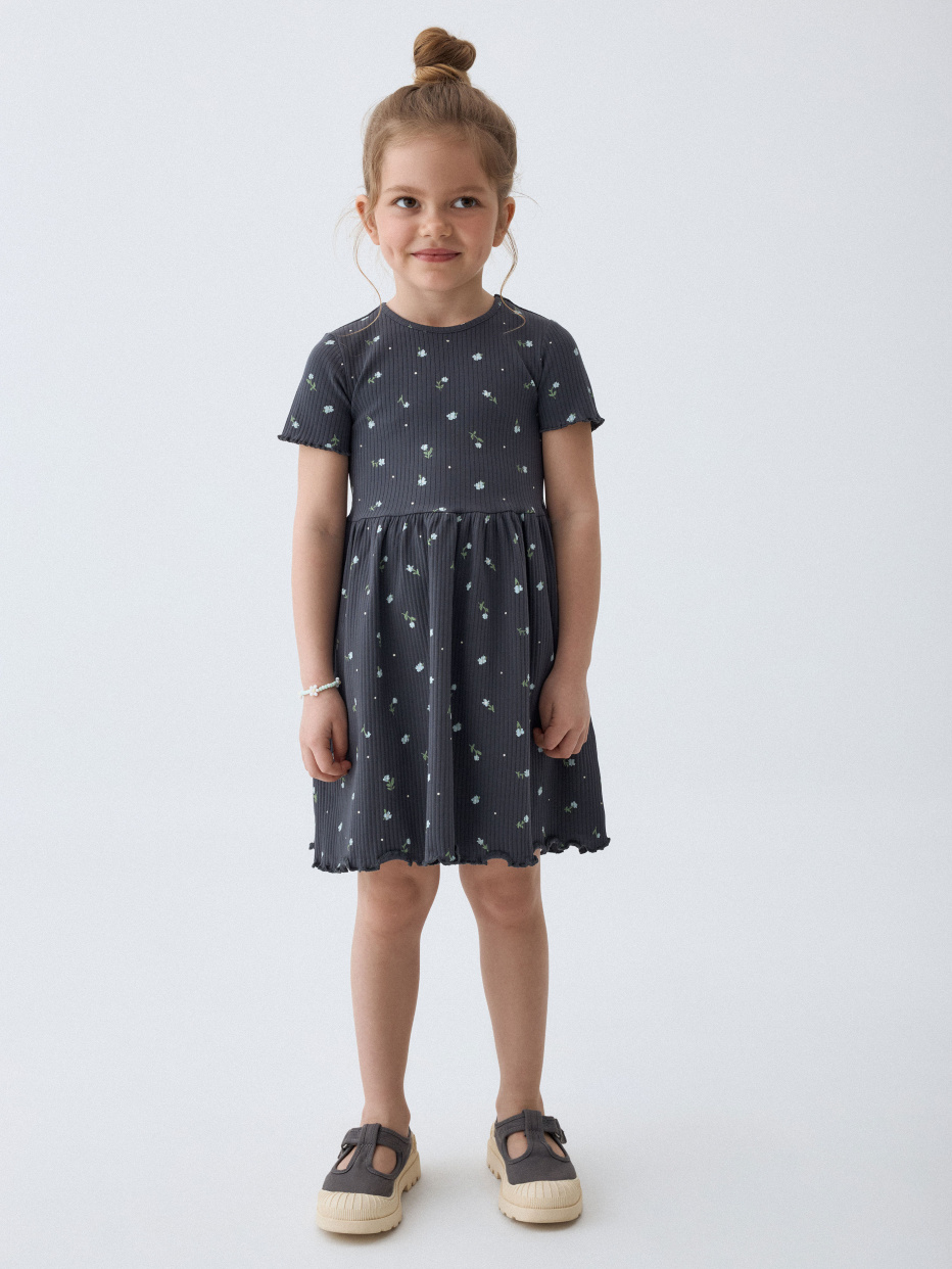 Трикотажное платье с короткими рукавами для девочек, фото - 1