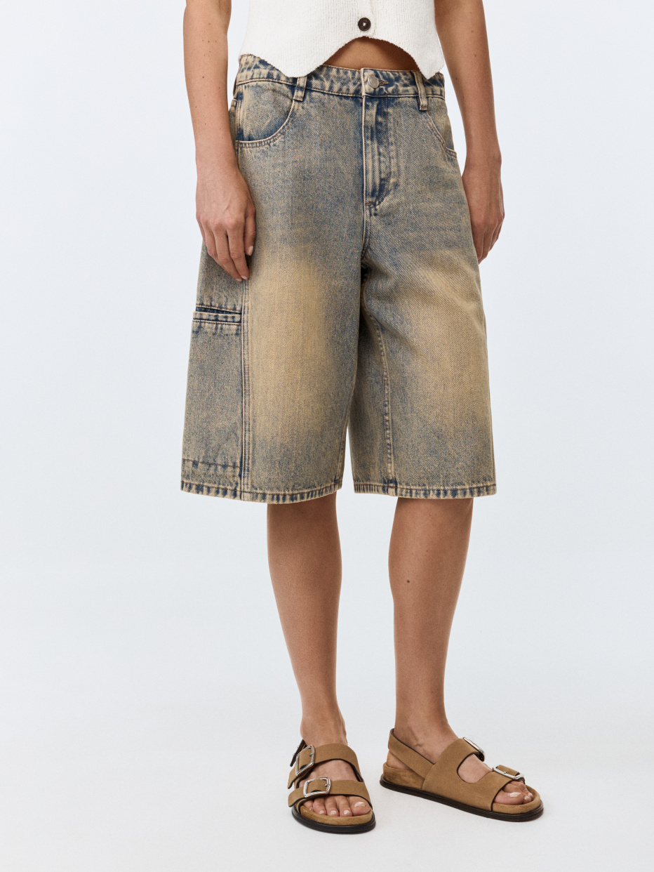 Джинсовые шорты бермуды с накладными карманами, фото - 4