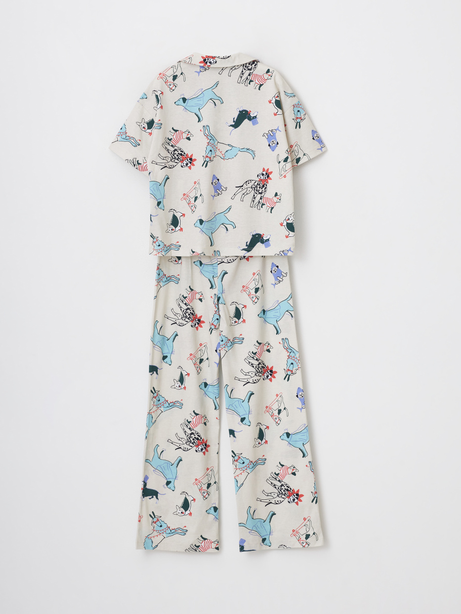 Трикотажная пижама с принтом для девочек, фото - 4