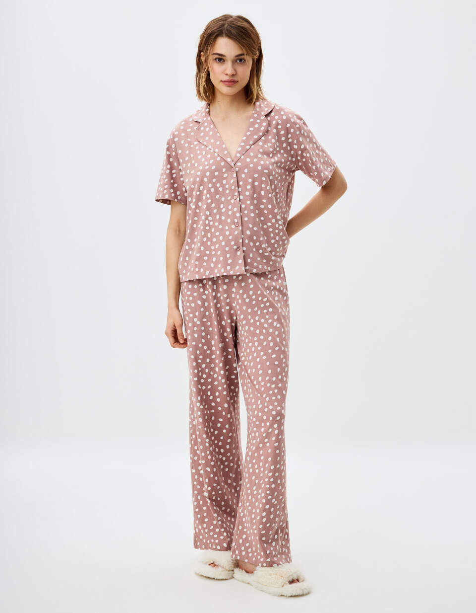 пижама в горошек цвет бордовый арт 1229 Трикотажная пижама в горошек
