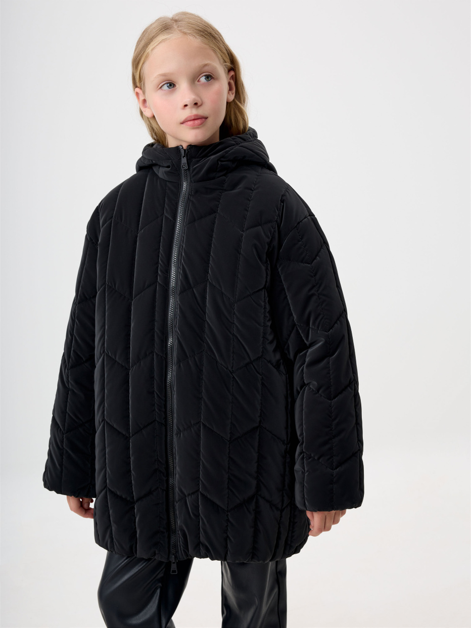 Стеганое пальто с капюшоном для девочек, фото - 1