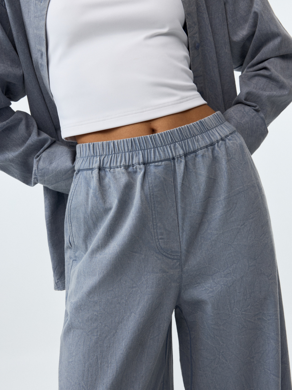 Широкие брюки из хлопка со стиркой, фото - 2