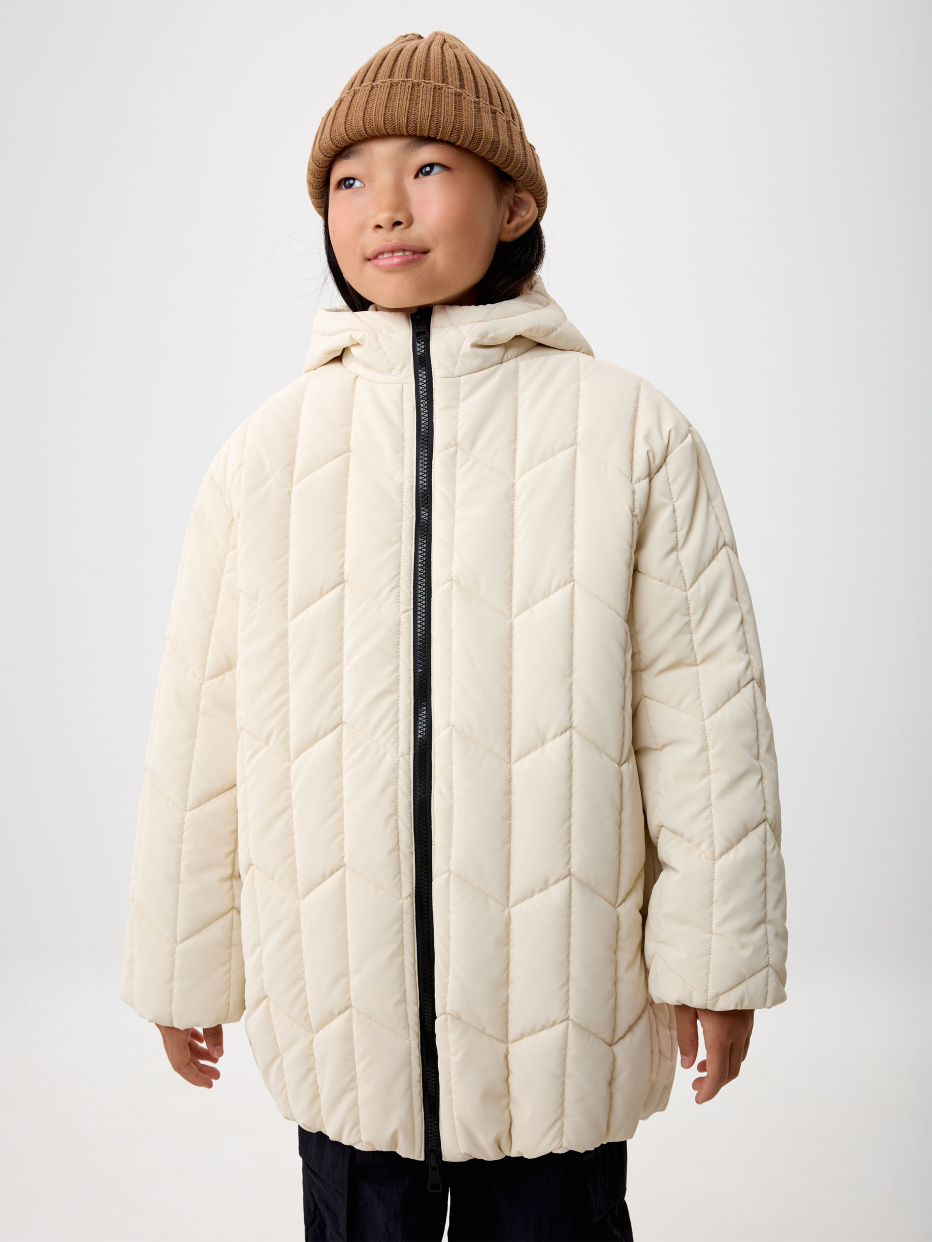 Стеганое пальто с капюшоном для девочек, фото - 1