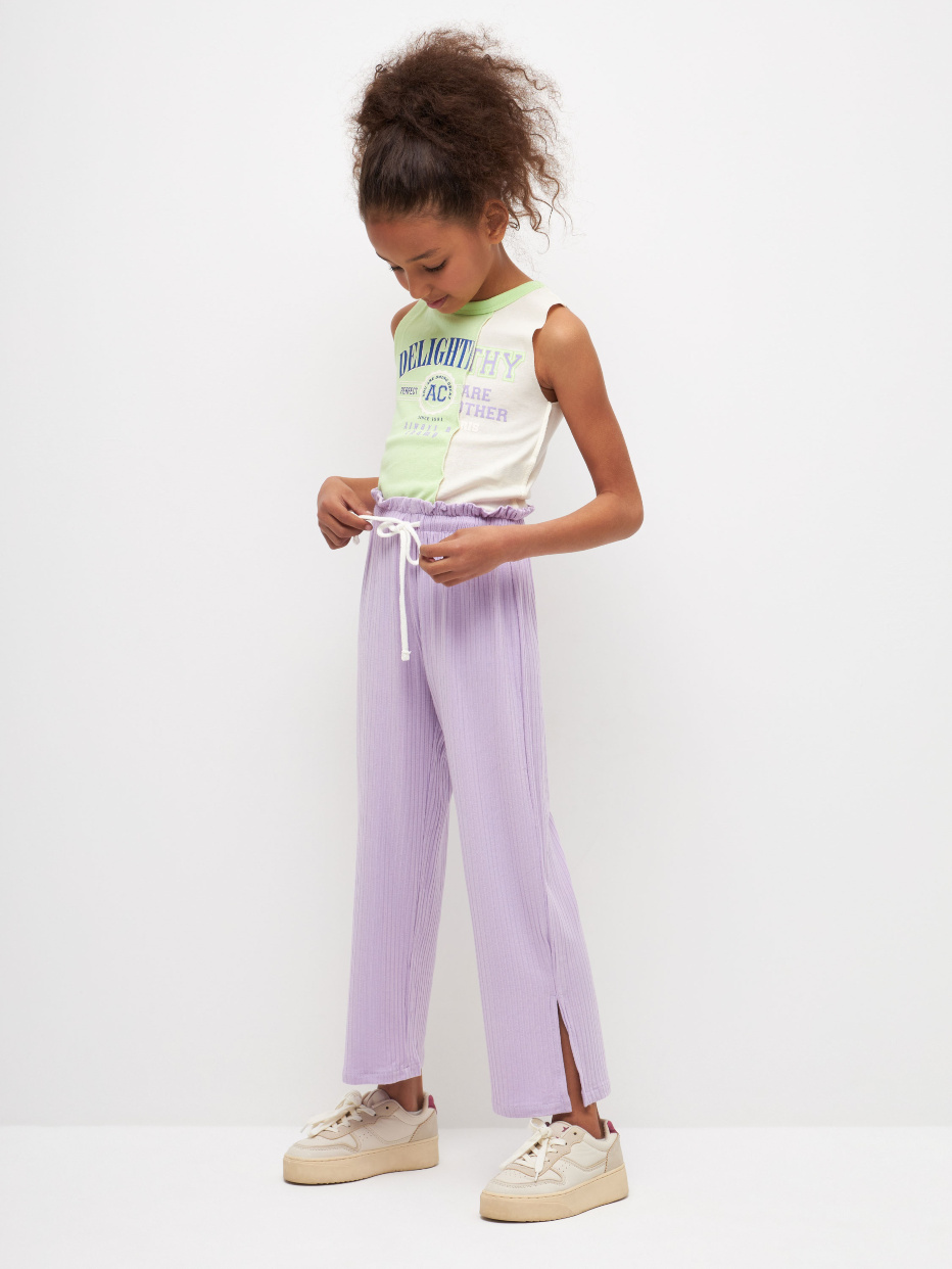 Трикотажные брюки с присборенной талией для девочек, фото - 1