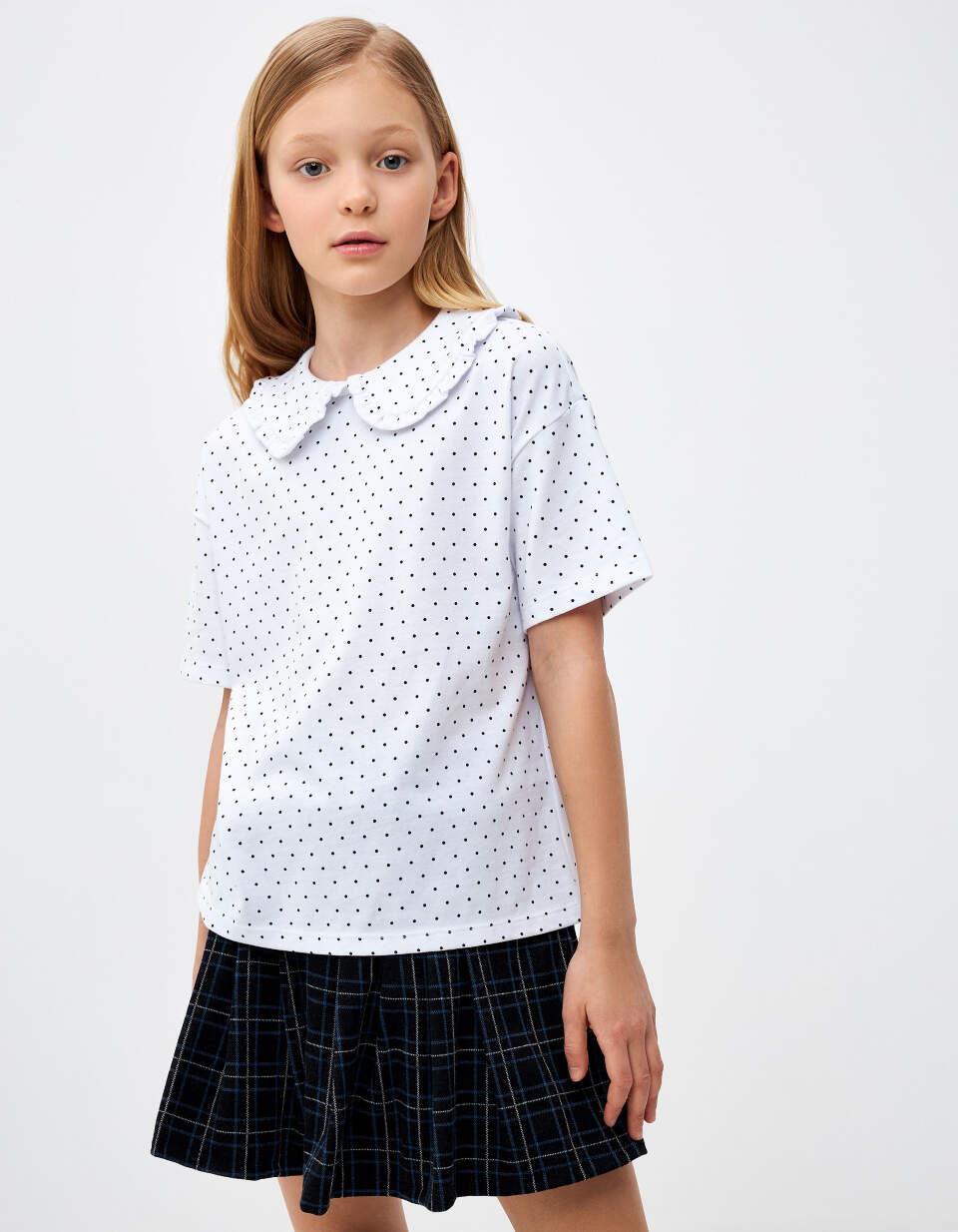 Трикотажная футболка с воротником для девочек