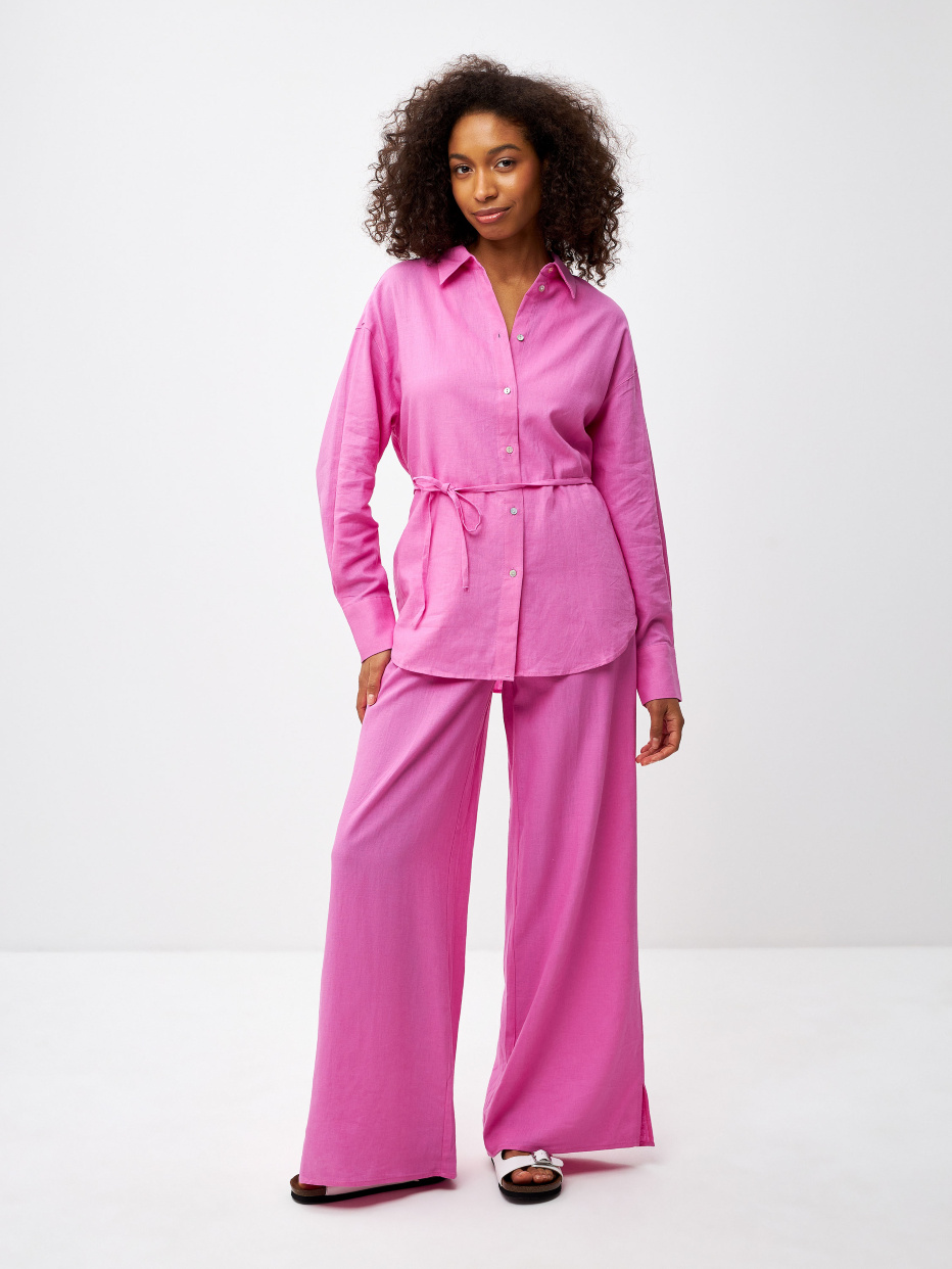 Широкие брюки из смесового льна цвет: розовый, артикул: 3805011525 – купитьв интернет-��агазине sela