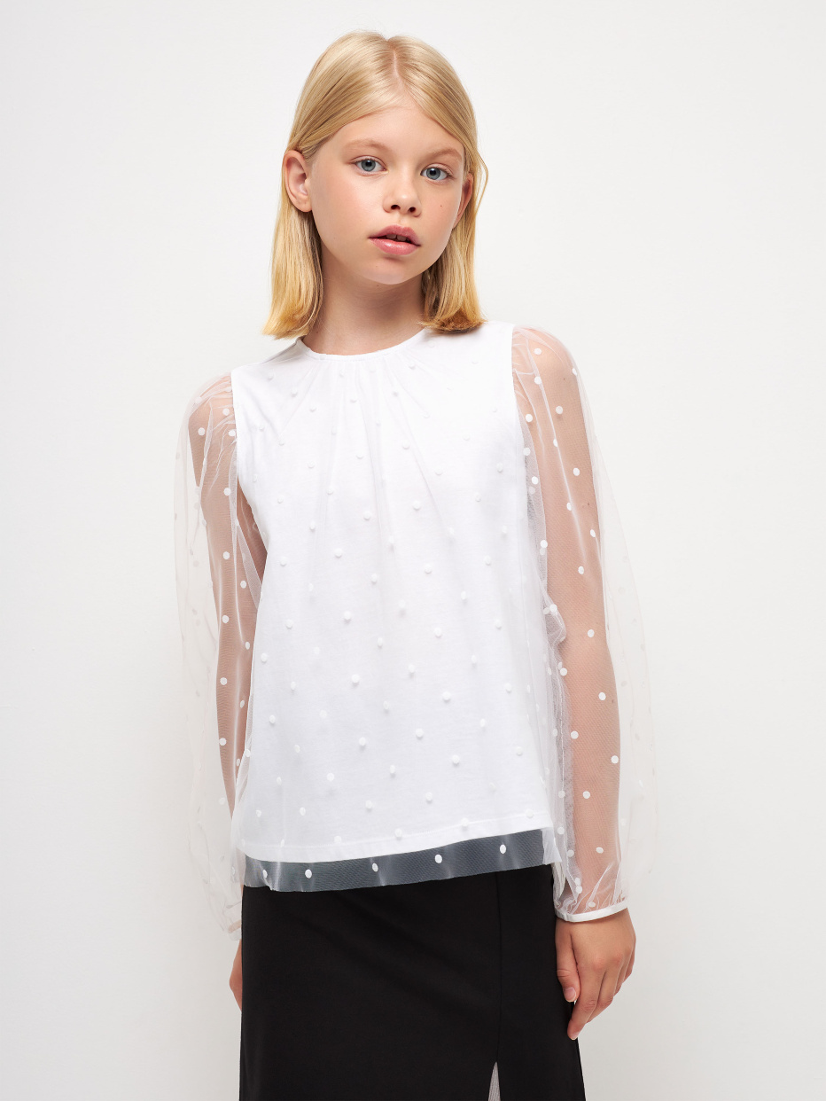 Блузка из сетки в горошек для девочек, фото - 1