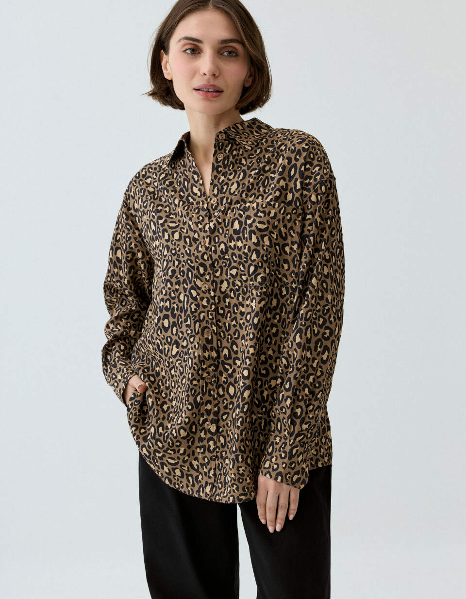 Леопардовая рубашка оверсайз из лиоцелла