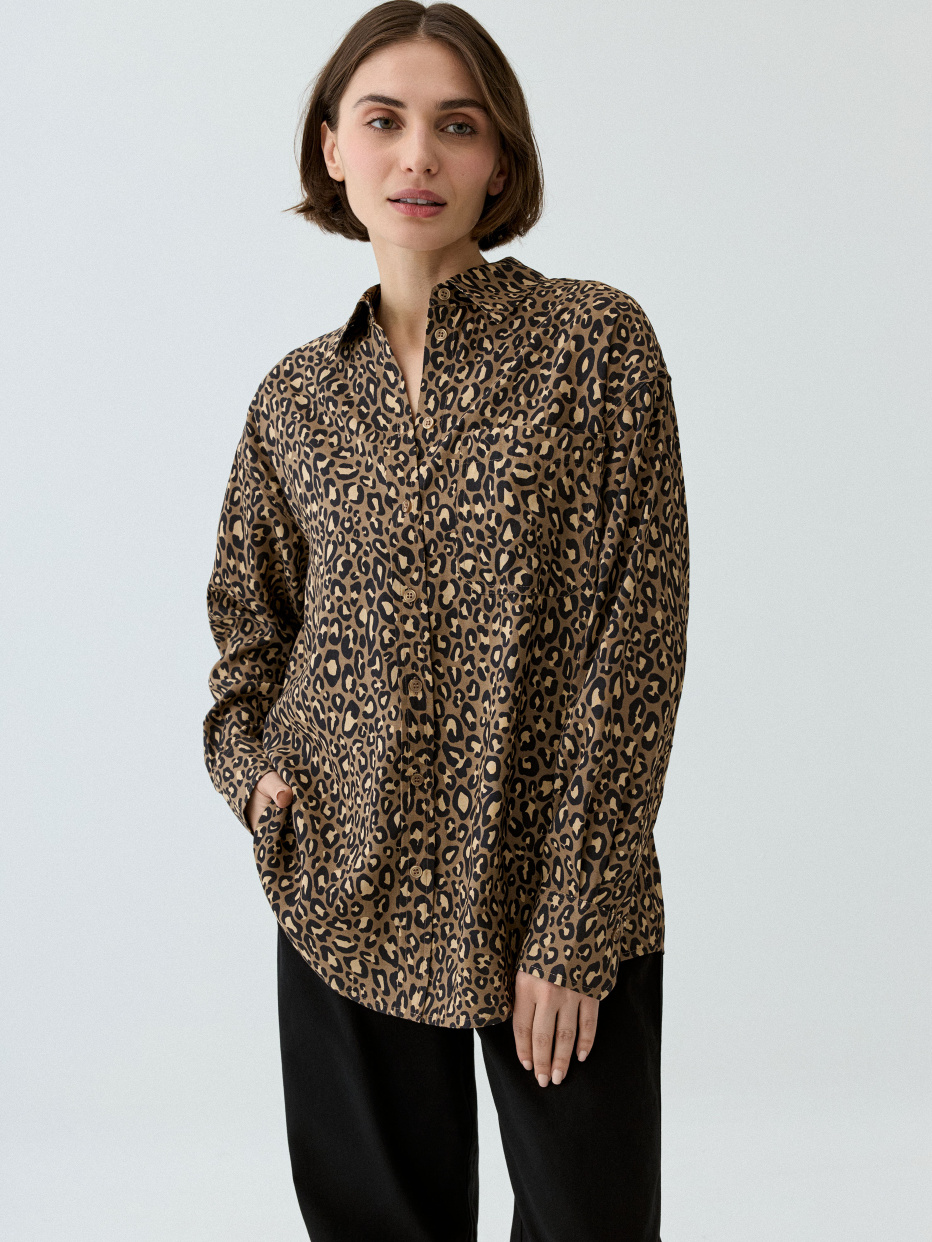 Леопардовая рубашка оверсайз из лиоцелла, фото - 1