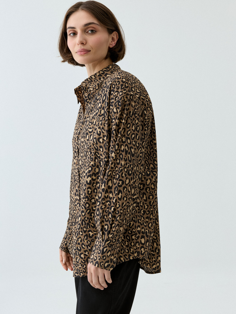 Леопардовая рубашка оверсайз из лиоцелла, фото - 3