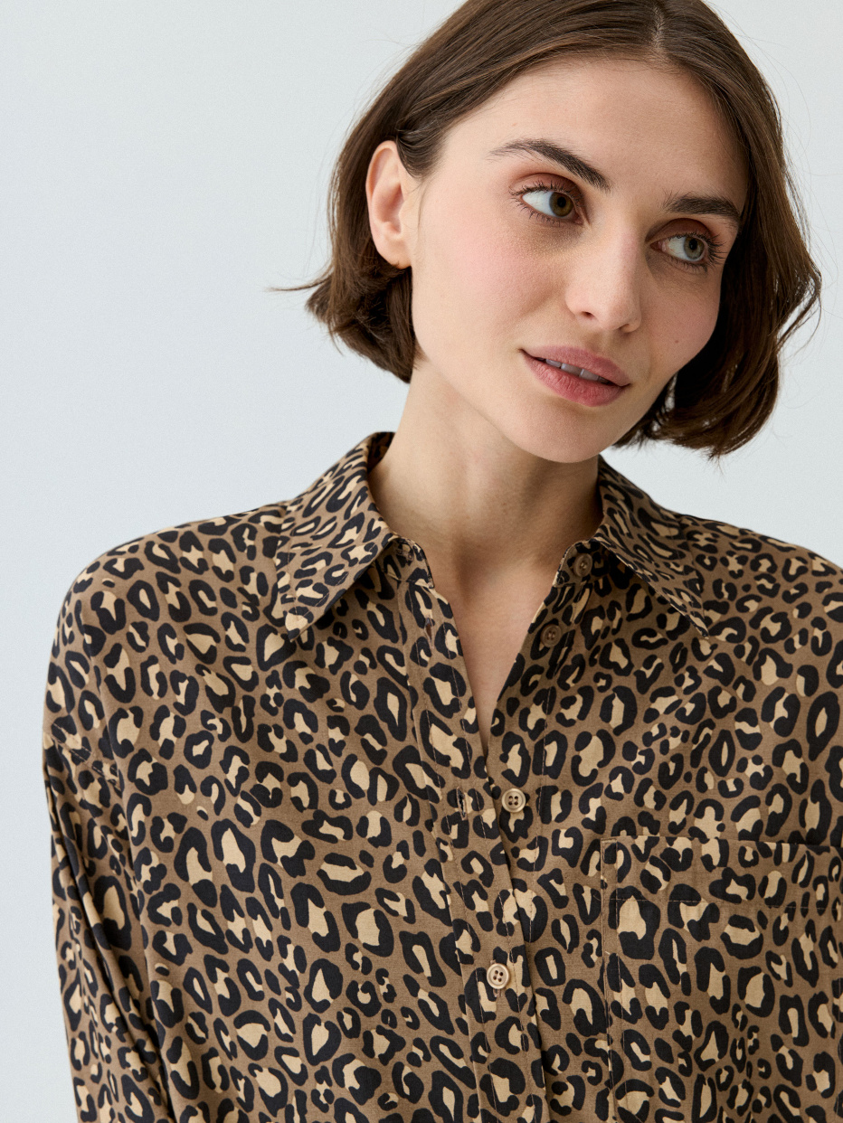 Леопардовая рубашка оверсайз из лиоцелла, фото - 4