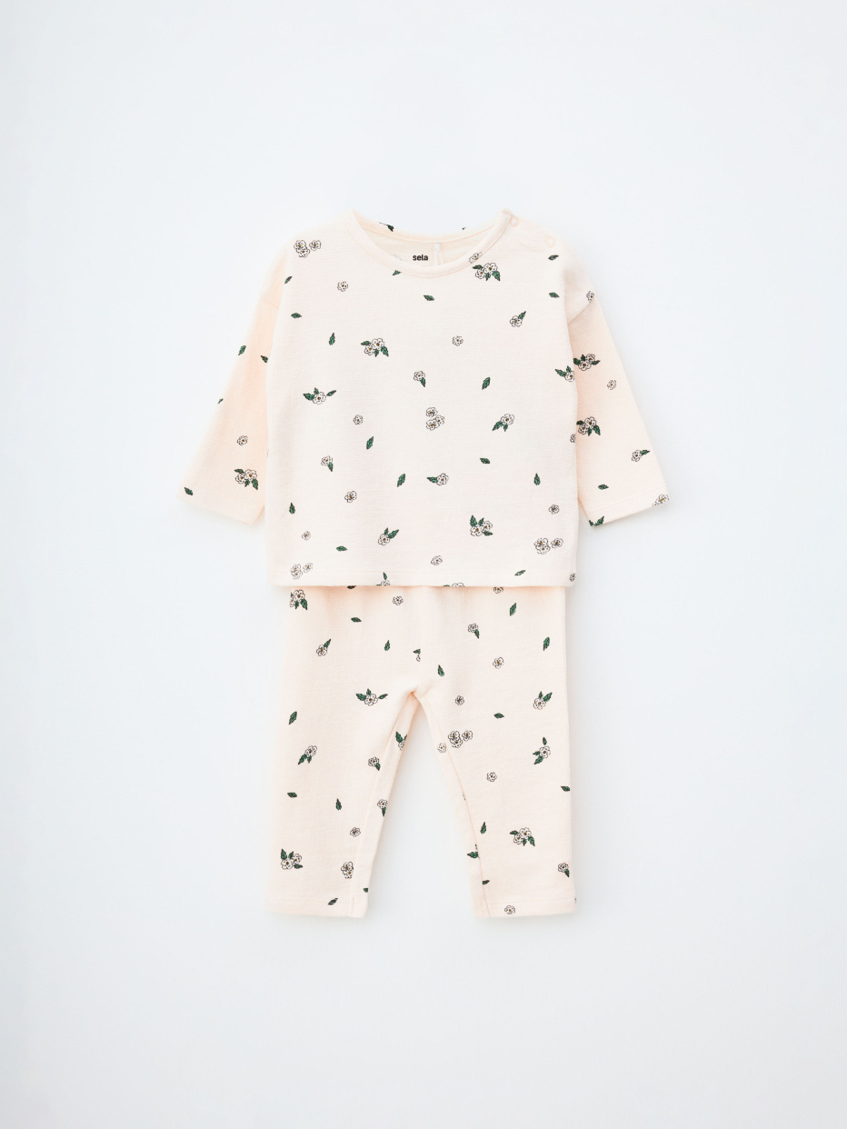 Трикотажная пижама с принтом для малышей, фото - 1