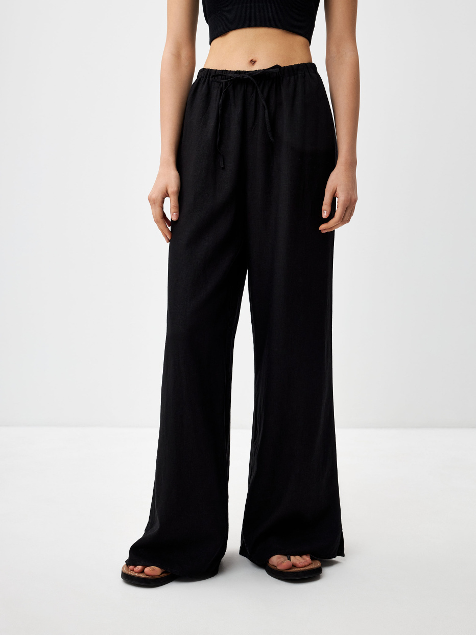 Широкие брюки из смесового льна цвет: черный, артикул: 3805011525 – купитьв интернет-магазине sela