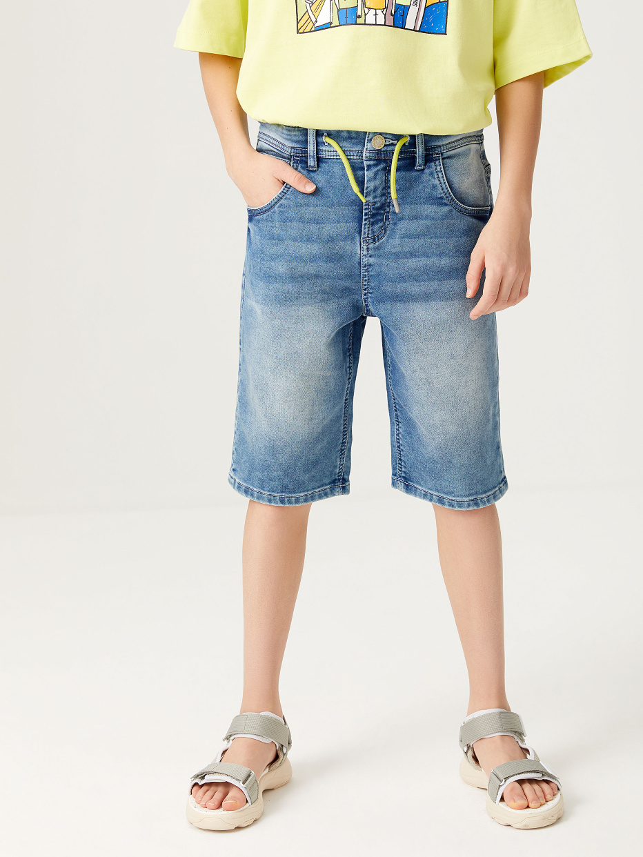 Джинсовые шорты со шнурком на поясе для мальчиков, фото - 6