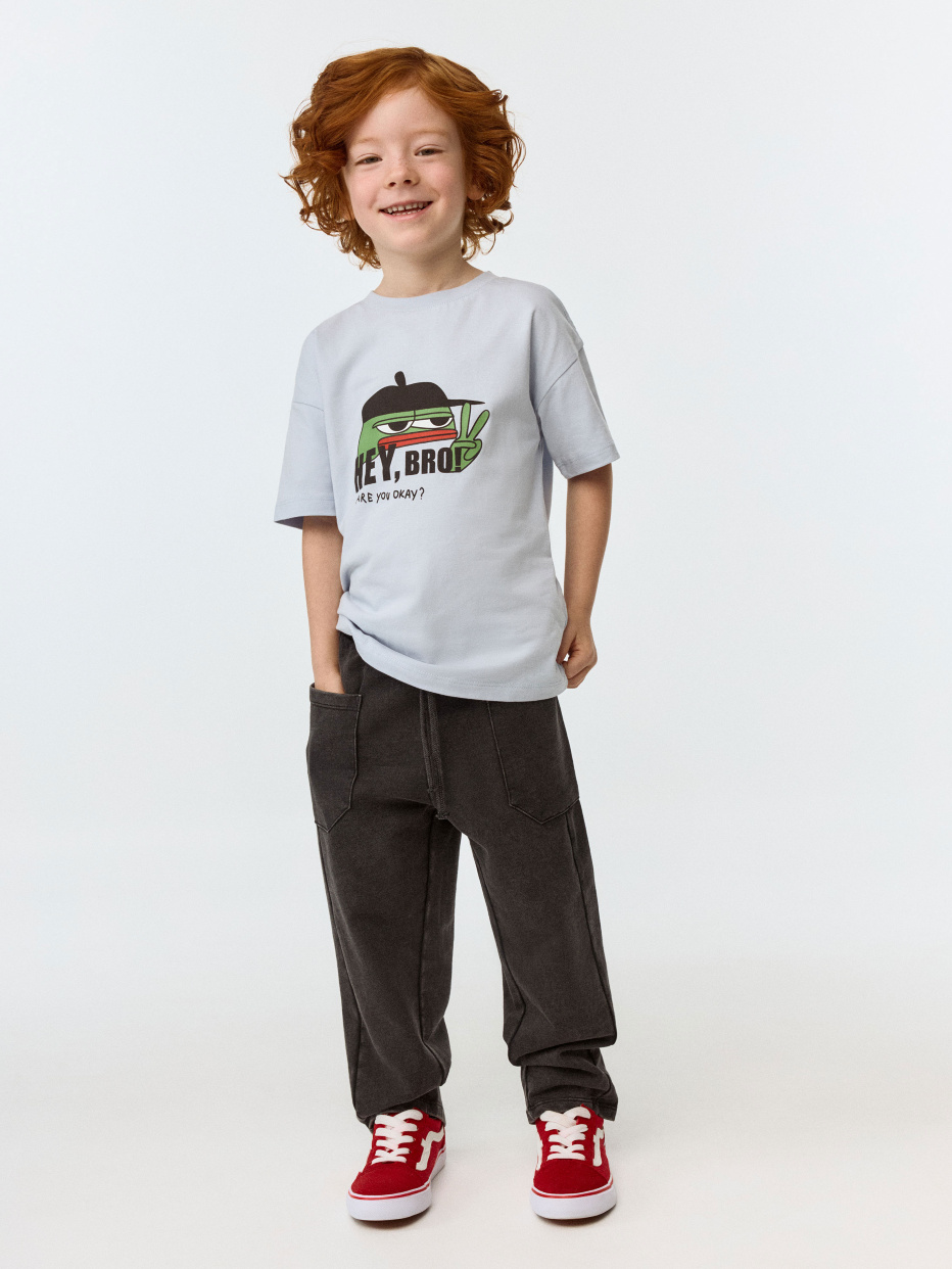 Трикотажные брюки с эффектом стирки для мальчиков, фото - 1