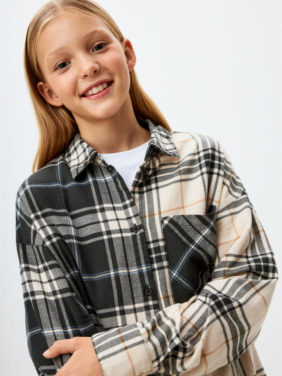 Рубашка оверсайз в стиле пэчворк для девочек, фото - 2