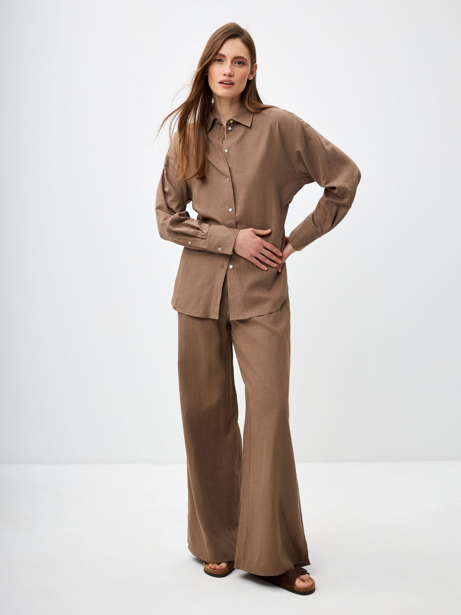 Широкие брюки из смесового льна цвет: коричневый, артикул: 3805011525 –купить в интернет-магазине sela
