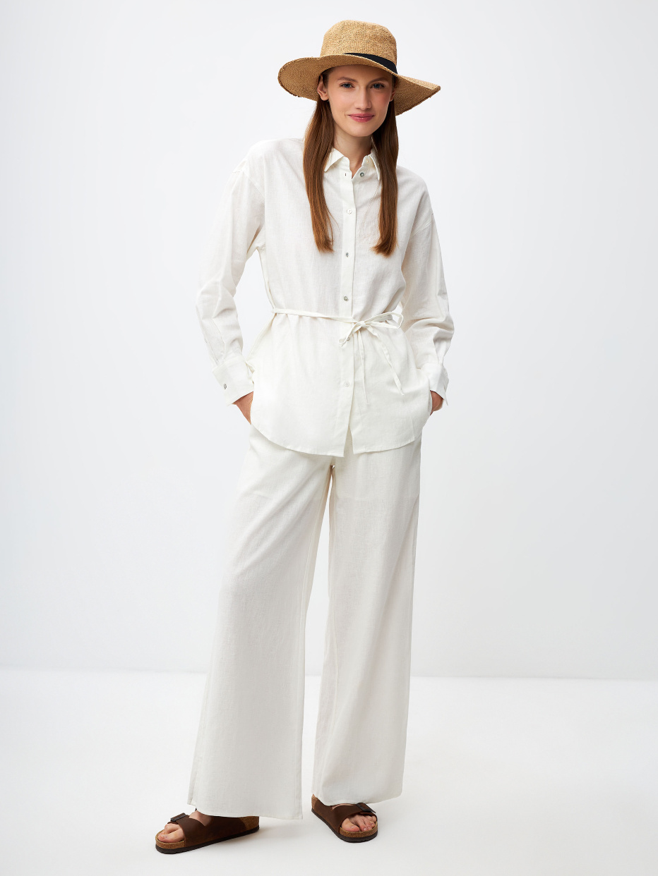Широкие брюки из смесового льна цвет: ваниль, артикул: 3805011524 – купитьв интернет-магазине sela