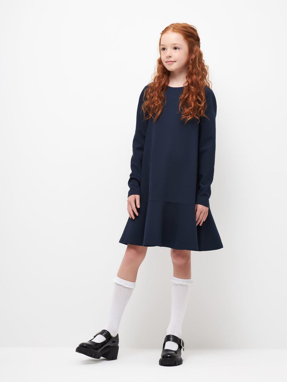 Трикотажное школьное платье для девочек, фото - 1