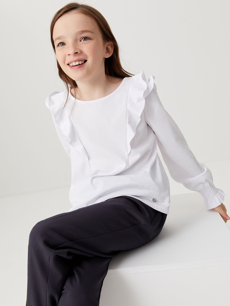 Трикотажная блузка с оборками для девочек, фото - 1