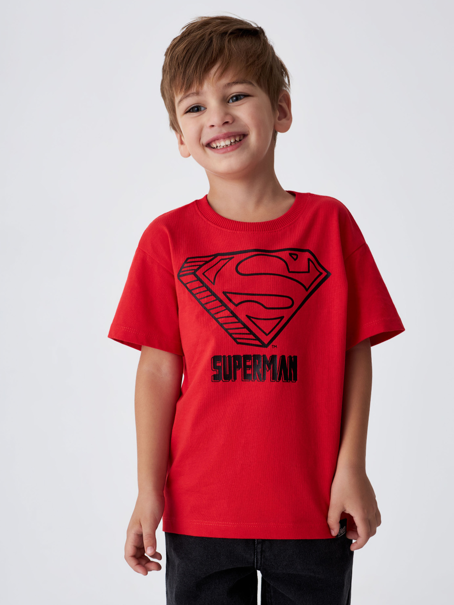 Красная футболка с принтом Superman для мальчиков, фото - 1