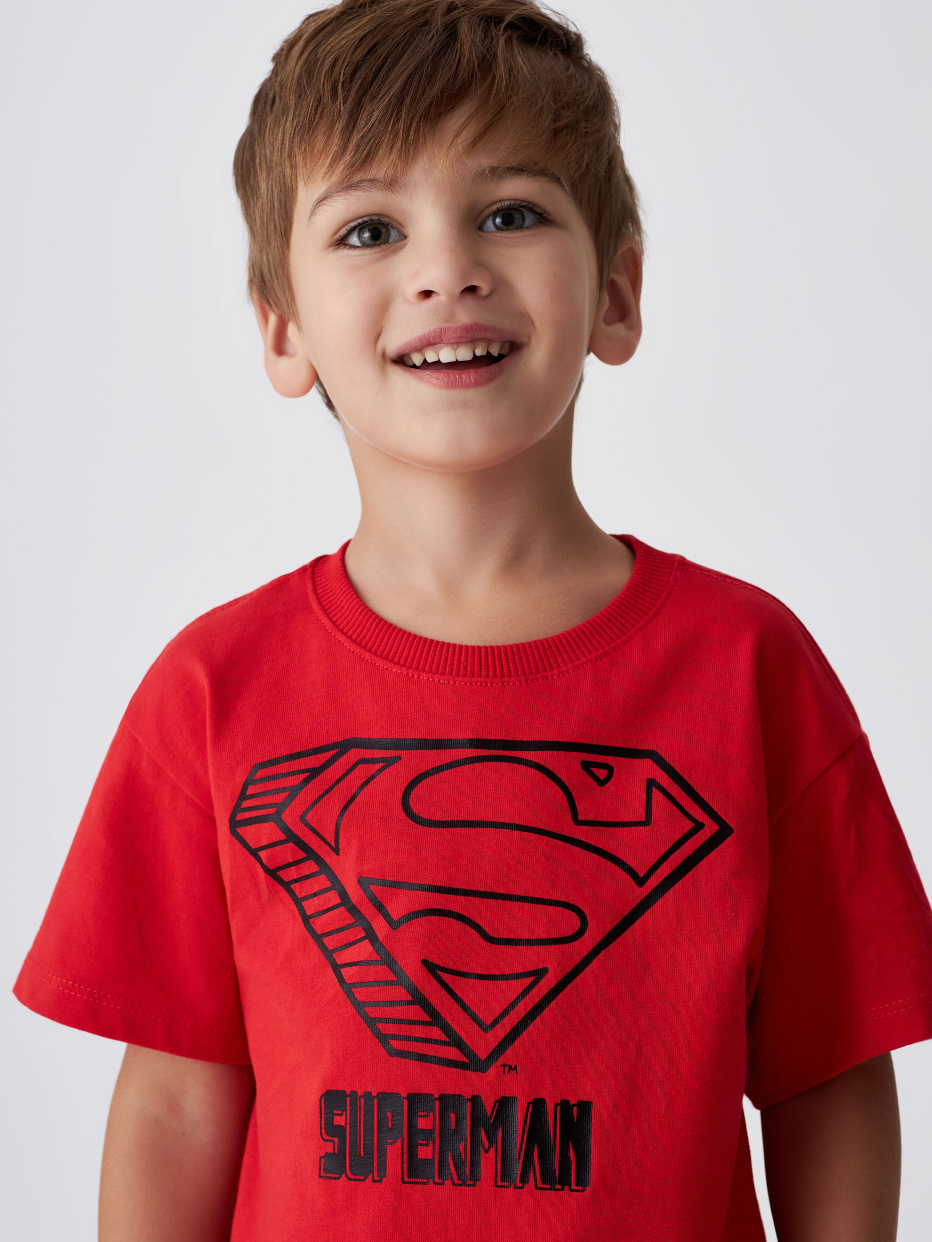 Красная футболка с принтом Superman для мальчиков, фото - 7