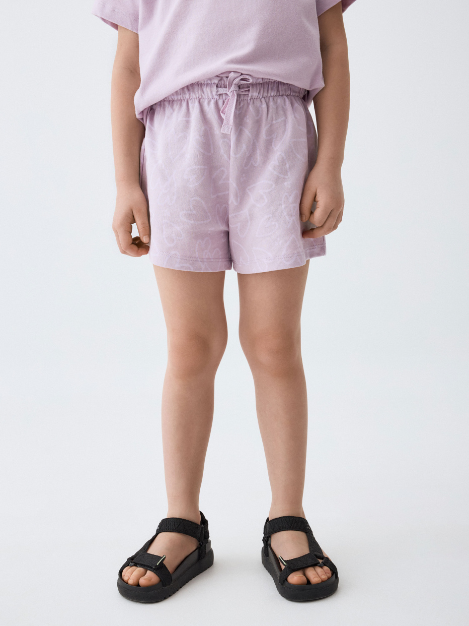 Трикотажные шорты с принтом для девочек, фото - 1