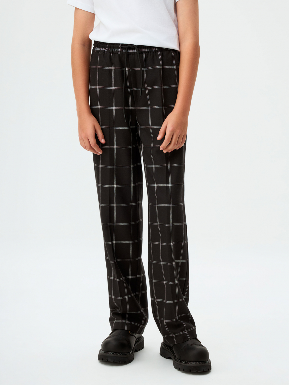 Свободные брюки в клетку для мальчиков цвет: черный принт, артикул: 3811071506 – купить в интернет-магазине sela