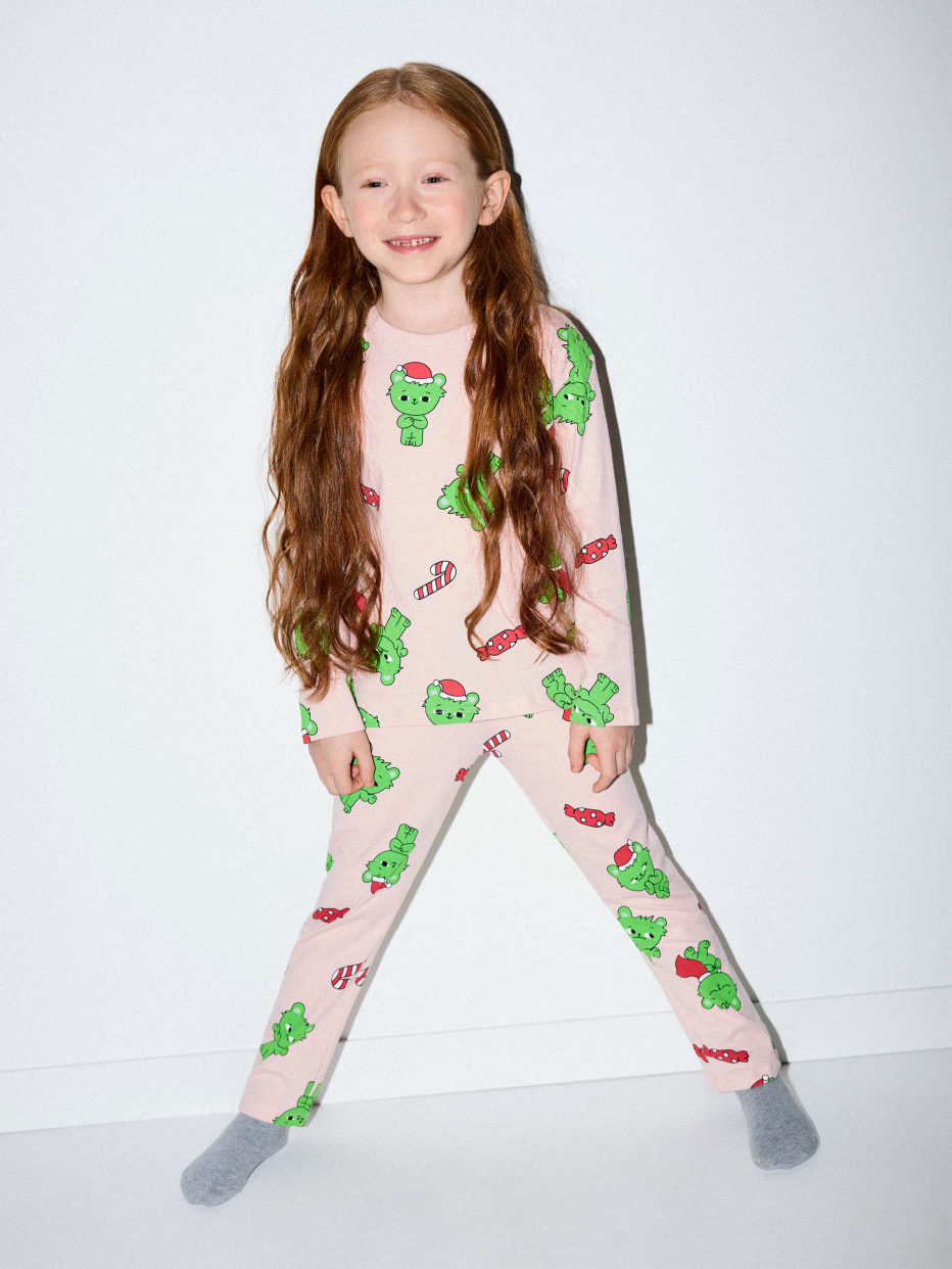 Пижама с новогодним принтом Вигге для девочек, фото - 1
