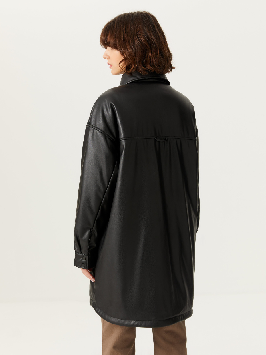 Удлиненная куртка-рубашка из экокожи, фото - 5