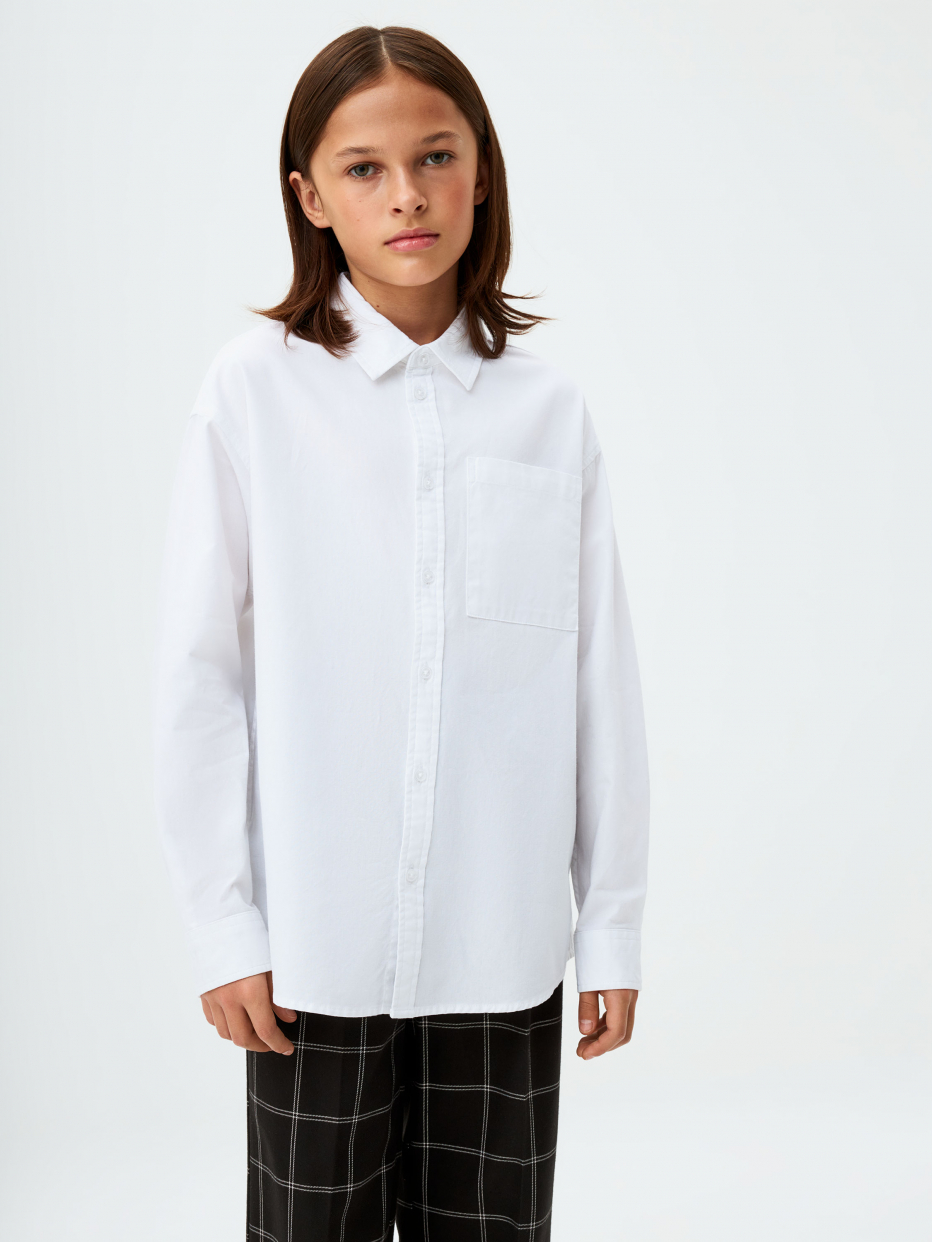 Белая рубашка оверсайз для мальчиков, фото - 1