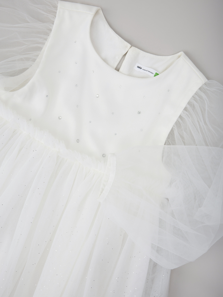 Новогоднее белое платье со стразами для девочек, фото - 9