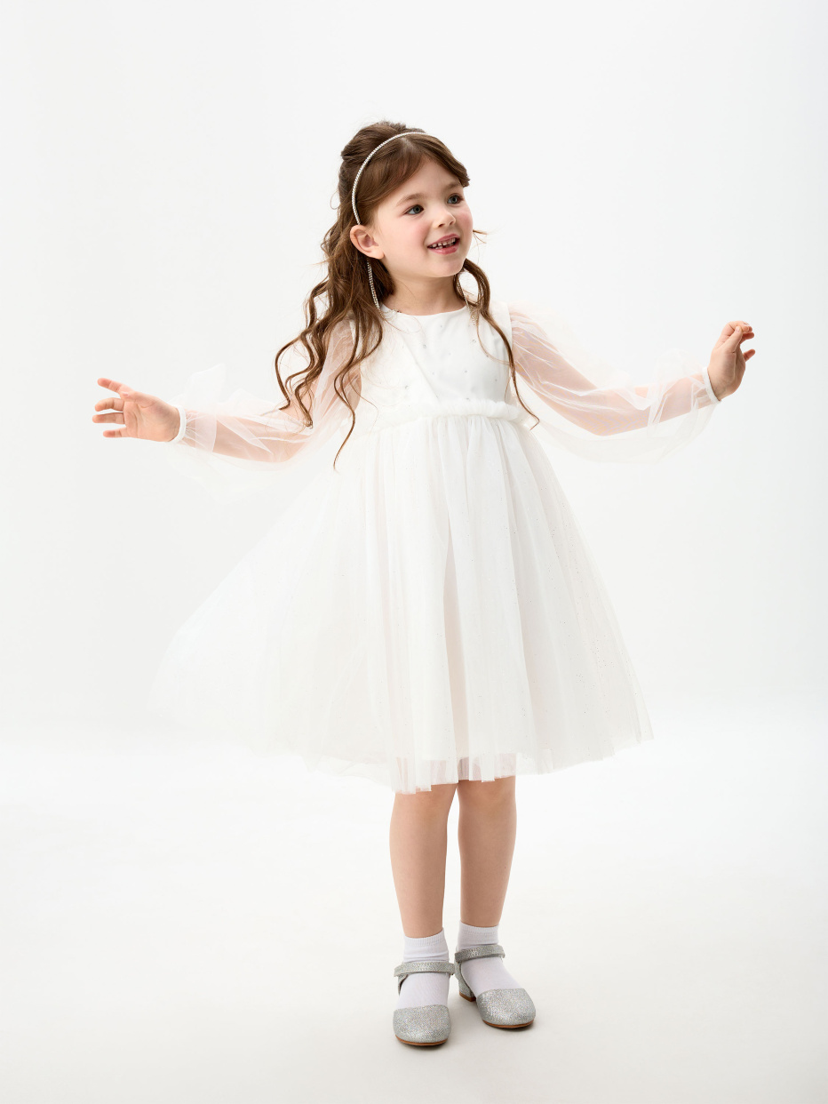 Новогоднее белое платье со стразами для девочек, фото - 1