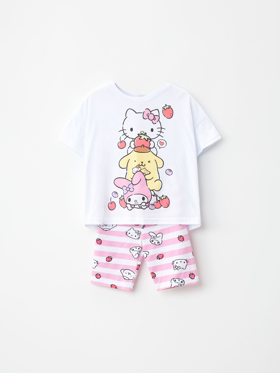Трикотажная пижама с принтом Hello Kitty для девочек, фото - 1